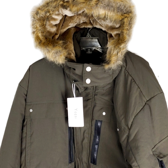 NWT Yozai Mens Winter Parka Insulated Warm Jacket Military Coat Faux Fur Hood - Picture 9 of 10